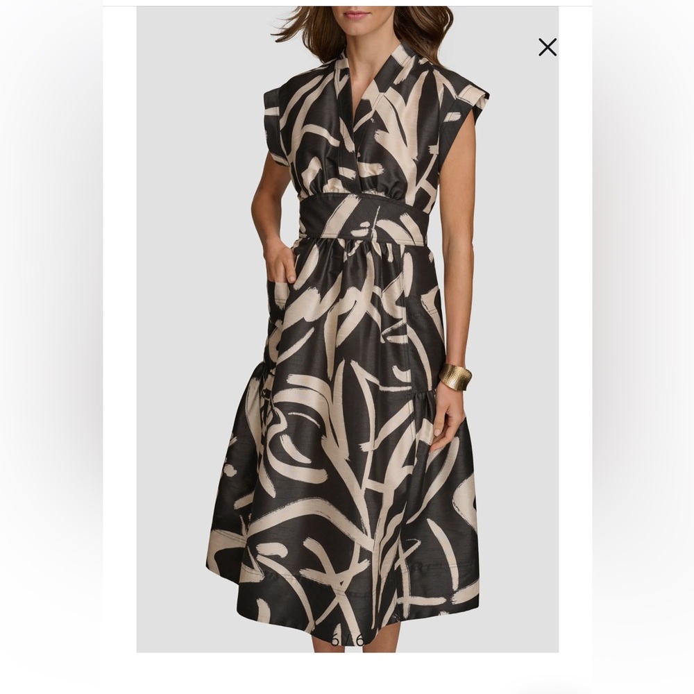 Donna Karan New York Abstract Print Midi Dress